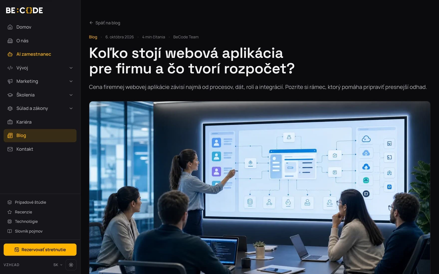 Článok na blogu BeCode o cene webovej aplikácie