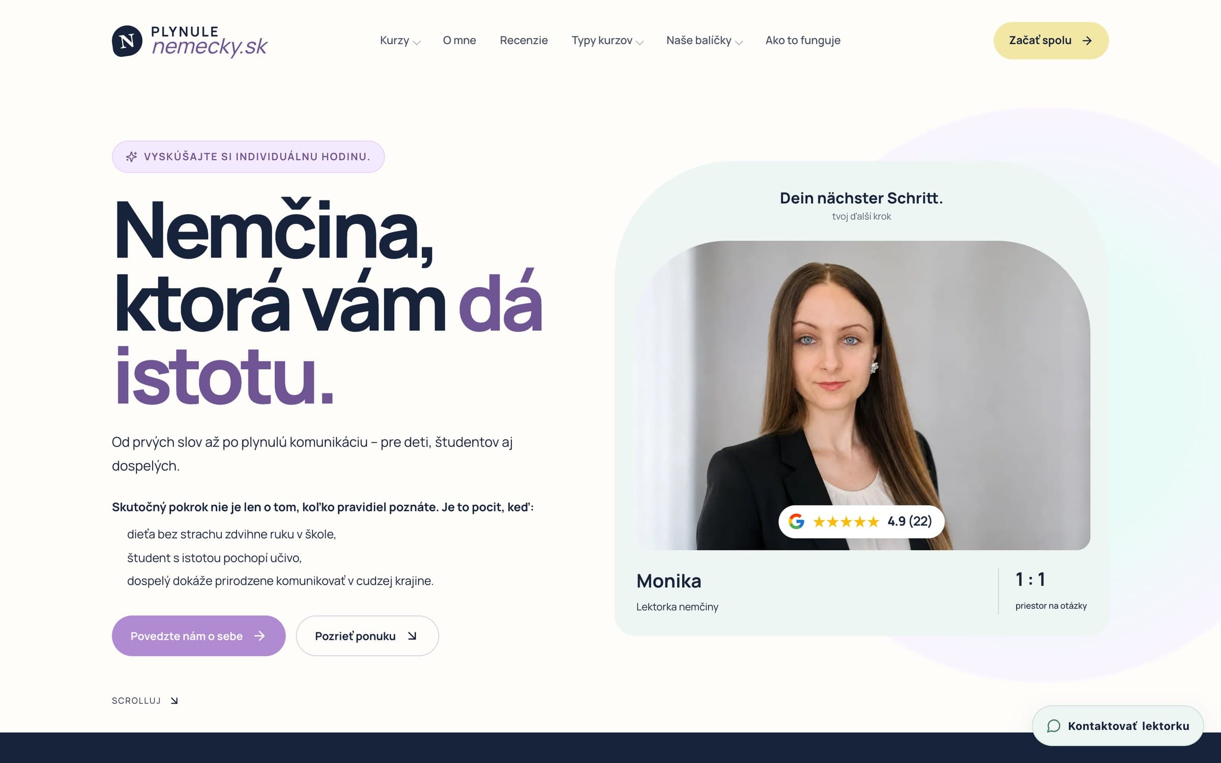 Úvodná stránka webu plynulenemecky.sk